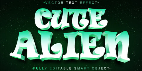 Cartoon Turquoise Cute Alien Vector Fully Editable Smart Object Text Effect