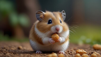 cute hamster eat peanut with blurr background