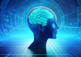 Obraz premium 科学技術の概念で人工知能を搭載した人間の3dイラスト