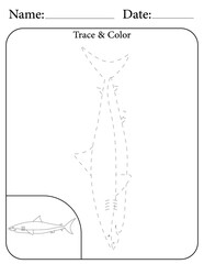 Shark Printable Activity Page for Kids. Educational Resources for School for Kids. Kids Activity Worksheet. Trace and Color the Shape