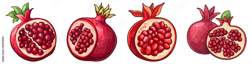 Wall mural illustration, pomegranate, png set, fruit, isolated - Wall murals