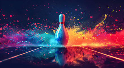 Explosive colorful abstract bowling pins with dynamic paint splatter illustration.