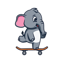 cartoon illustration design of a cute and kawaii elephant skateboarding