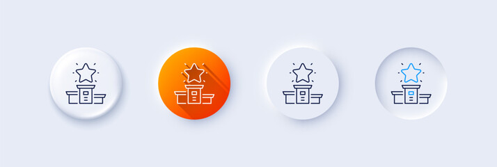 Winner podium line icon. Neumorphic, Orange gradient, 3d pin buttons. First place sign. Best rank star symbol. Line icons. Neumorphic buttons with outline signs. Vector