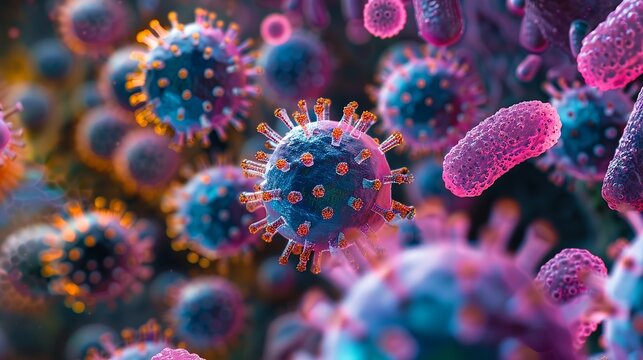 Science microscopic background, Microscopic view of various types of microorganisms Illustration image,