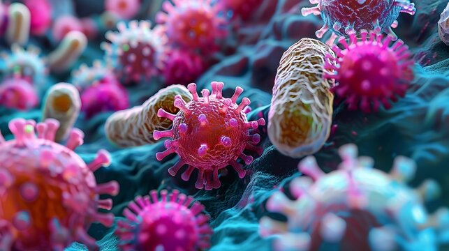 Science microscopic background, Microscopic view of various types of microorganisms Illustration image,