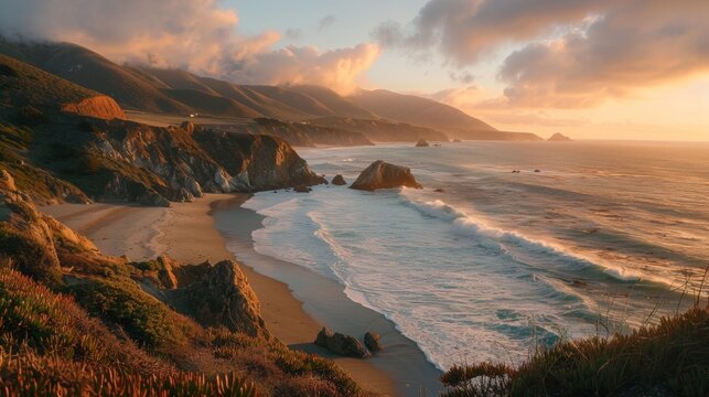 big sur beach at sunset