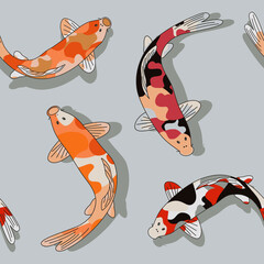 Japanese Koi fish seamless repeating pattern. Carp fish from Japan. Hand drawn vector eps.