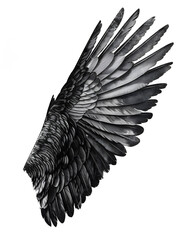 Obraz premium Black ink art print of a wing of bird, roman style, isolated white background