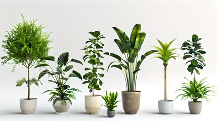 Diverse indoor plants in modern planters. Minimalist and soothing style. Perfect for home decor and nature-inspired interiors. AI