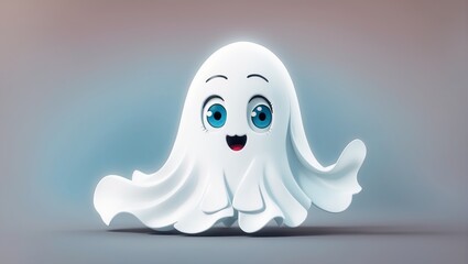 A cartoon image of a white ghost with blue eyes