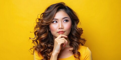 beautiful thai woman with smile make-up beautiful hairstyle cheerful smiling facial expression space for text thoughtful attitude