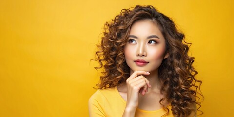 beautiful thai woman with smile make-up beautiful hairstyle cheerful smiling facial expression space for text thoughtful attitude