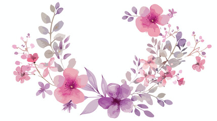 Cute pink purple floral wreath with watercolor for we
