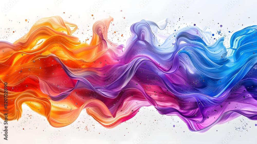 Poster dynamic wave-like structure composed of intertwining brush strokes in a spectrum of colors. the colo
