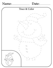 Snowman Printable Activity Page for Kids. Educational Resources for School for Kids. Kids Activity Worksheet. Trace and Color the Shape