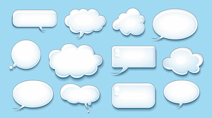 Fototapeta premium Set of speak bubble text, chatting box, message box outline cartoon vector illustration design. Balloon doodle style of thinking sign symbol.Generative Ai.