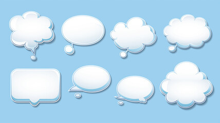 Set of speak bubble text, chatting box, message box outline cartoon vector illustration design. Balloon doodle style of thinking sign symbol.Generative Ai.