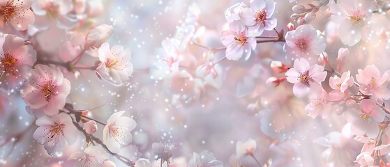 Elegant floral background with delicate pink cherry blossoms, spring theme, ethereal, Multilayer, serene nature backdrop
