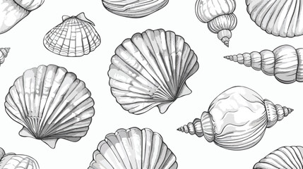 Hand drawn seamless pattern with seashells. Vector 