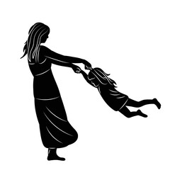 mother spinning with her daughter silhouette on a white background vector