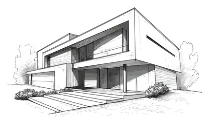 Hand drawn villa. modern private residential house. background