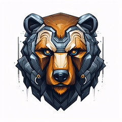 bear head robot logo illustration