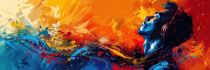 Abstract colorful music concept with profile