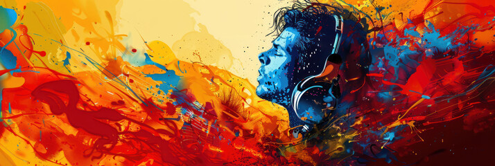 Profile of a man with abstract colorful background