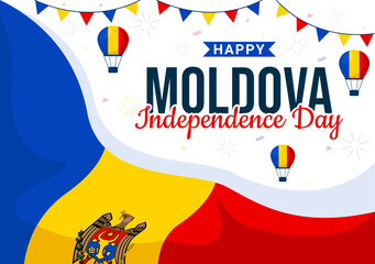Moldova Independence Day Vector Illustration for August 27 featuring a Waving Flag in a National Holiday Flat Cartoon Style Background