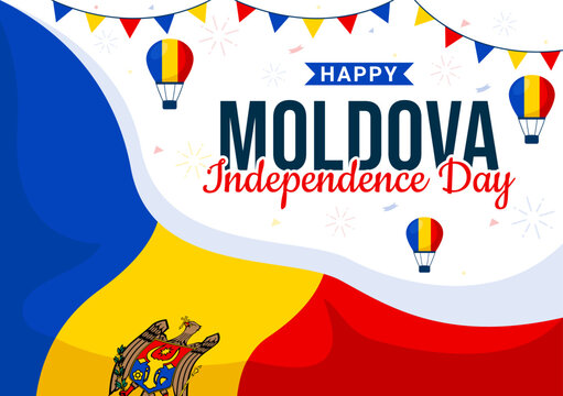 Moldova Independence Day Vector Illustration for August 27 featuring a Waving Flag in a National Holiday Flat Cartoon Style Background