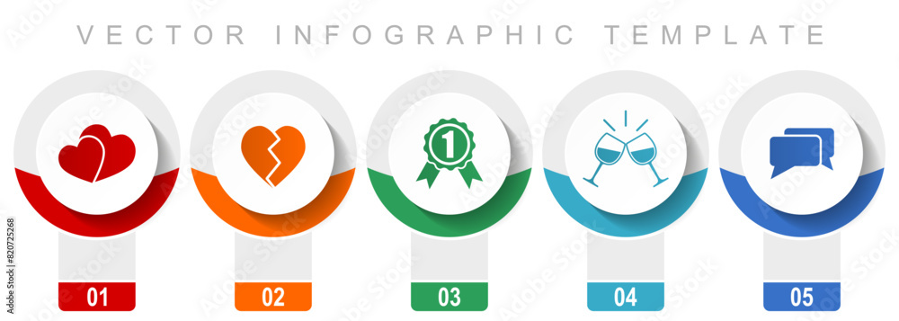Poster love icon set, miscellaneous vector icons such as heart, badge, toast and chat, modern design infogr