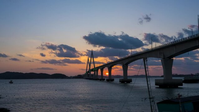 영광군 향화도 칠산대교 끝으로 지는 태양(해) 타임랩스 영상