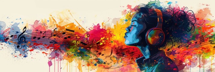 Obraz premium Silhouette with vibrant musical explosion