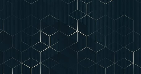 4k Abstract luxury dark navy blue sea color gradient backgrounds with golden beige metallic striped grid. Geometric hexagonal graphic motion animation. Seamless looped dark backdrop. Simple elegant - Powered by Adobe