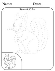 Squirrel Printable Activity Page for Kids. Educational Resources for School for Kids. Kids Activity Worksheet. Trace and Color the Shape