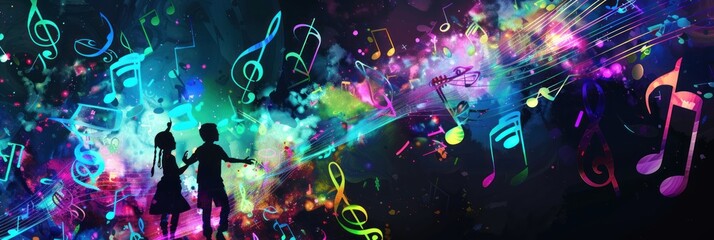 Magical musical night concept with silhouettes