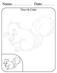 Squirrel Printable Activity Page for Kids. Educational Resources for School for Kids. Kids Activity Worksheet. Trace and Color the Shape