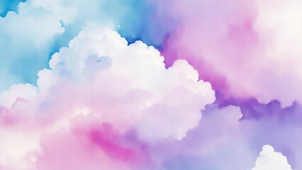 Fototapeta premium Pink blue and purple watercolor background abstract puffy clouds in bright colors