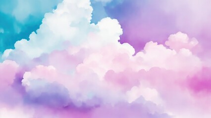 Fototapeta premium Pink blue and purple watercolor background abstract puffy clouds in bright colors