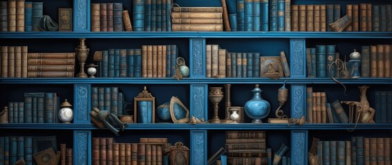 Vintage Bookshelf Filled with Antique Books.