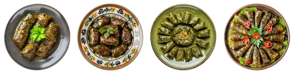 Plate, Dolma, top view, isolated, PNG set
