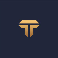 T letter initial gold logo