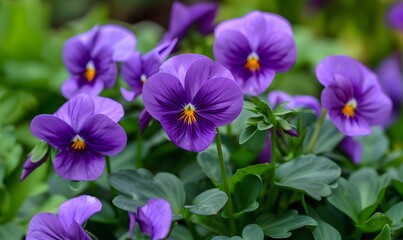 multiple purple Viola tricolor flowers , Generative AI