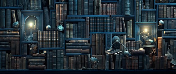 Obraz premium An antique bookshelf adorned with a collection of vintage books from yesteryears.