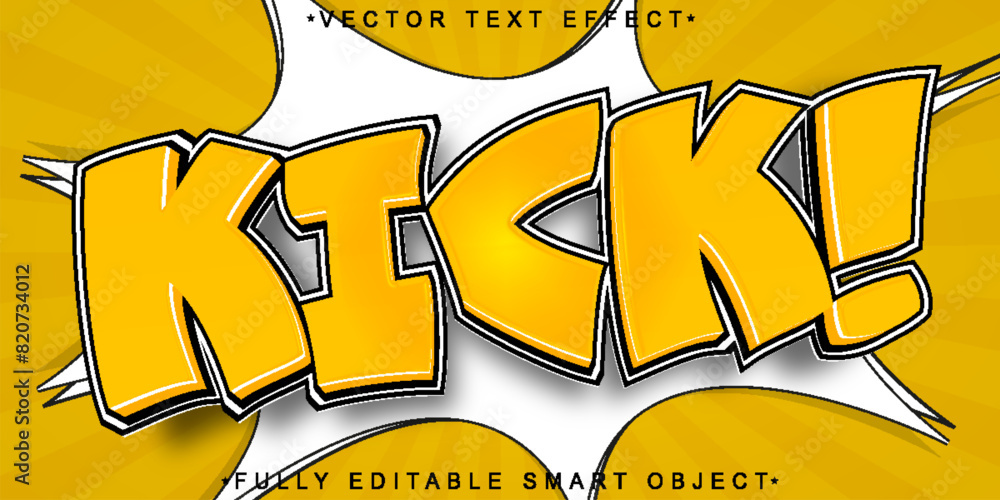 Poster cartoon yellow kick vector fully editable smart object text effect