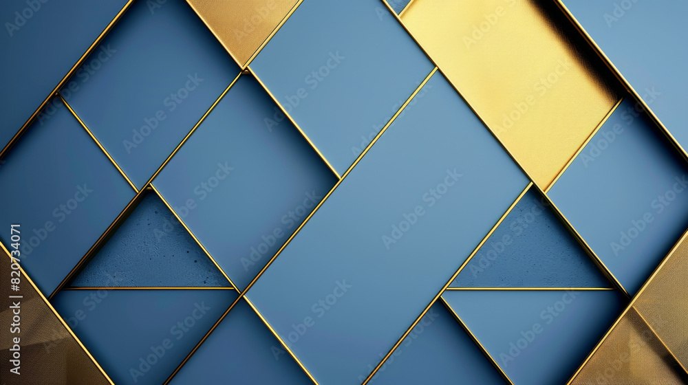 Poster minimalist abstract art with gold lines and triangle shapes on a deep black background.