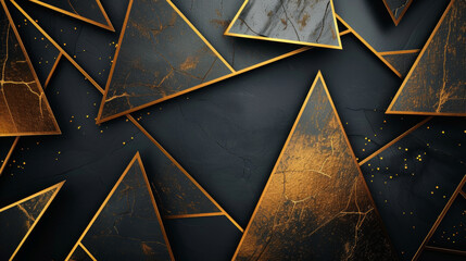 Minimalistic gold lines and triangles on black background