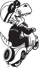 Obraz premium dragon dinosaur on a motorcycle driving skutter silhouette 