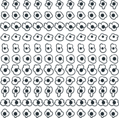 Rounded linear shapes are arranged in rows. Inside each object there is a black circle.